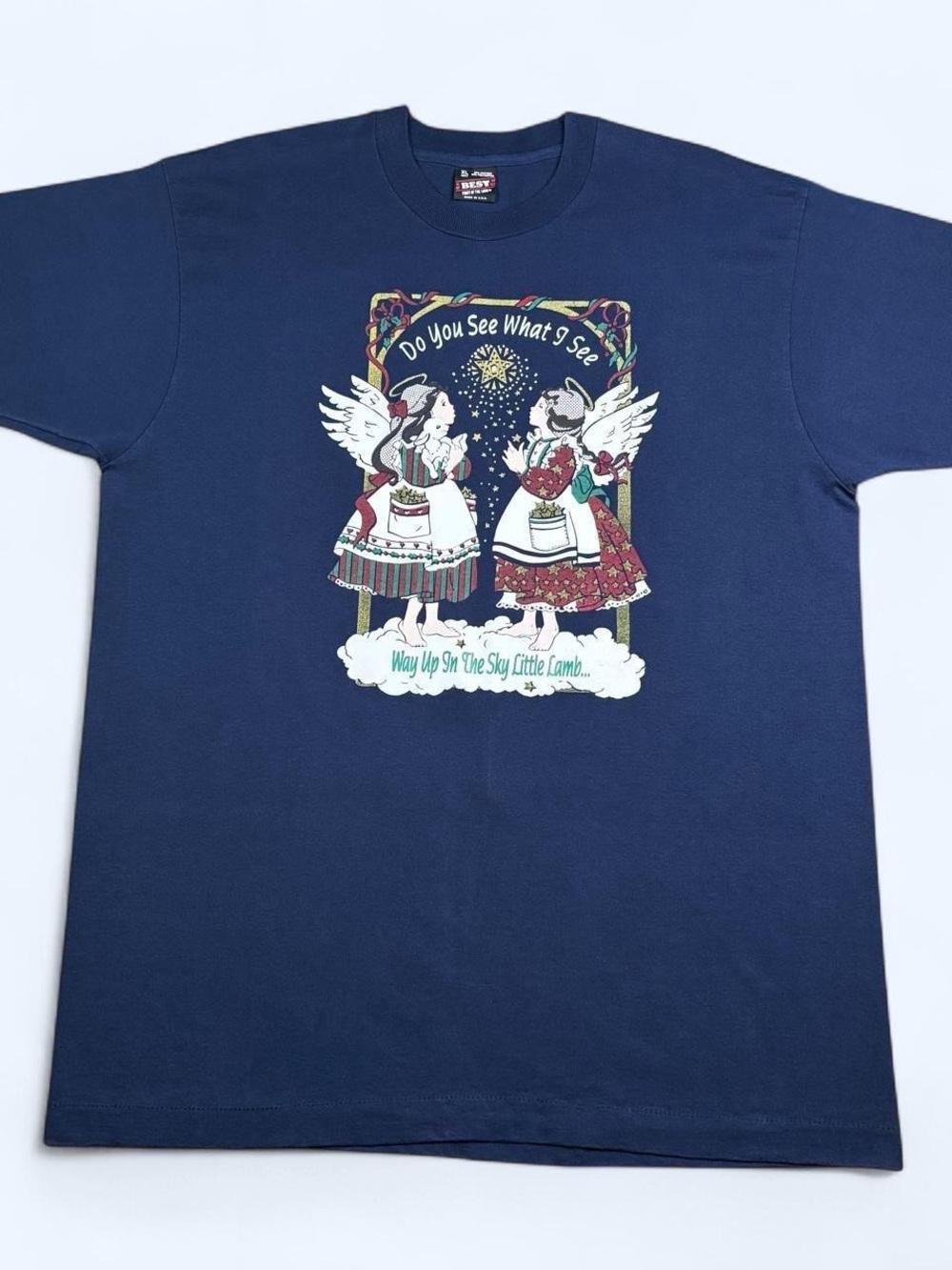 Vintage 90s Christmas Angel Graphic T-Shirt Fruit of the Loom BEST XL USA Jesus